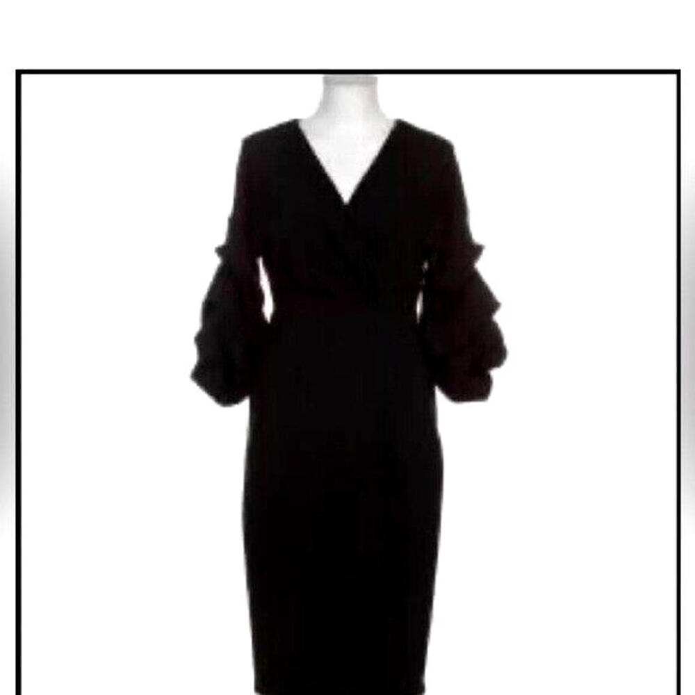 Zara Woman Black Surplice V- Visit › Neck Gathered Sleeves Dress Soze S #1137